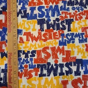 NEW‎ Vintage Twister Game Spell Out Blue Yellow Red on White 2 yards 44" wide